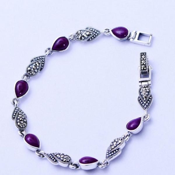 Thai 925 Vintage Sterling Silver Synthetic Sugilite Tennis Bracelet (XH052535W)