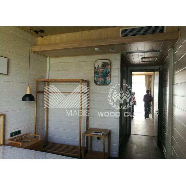 Duplex Luxury Prefabricated Homes , Wooden Appearance Low Cost Prefab Houses