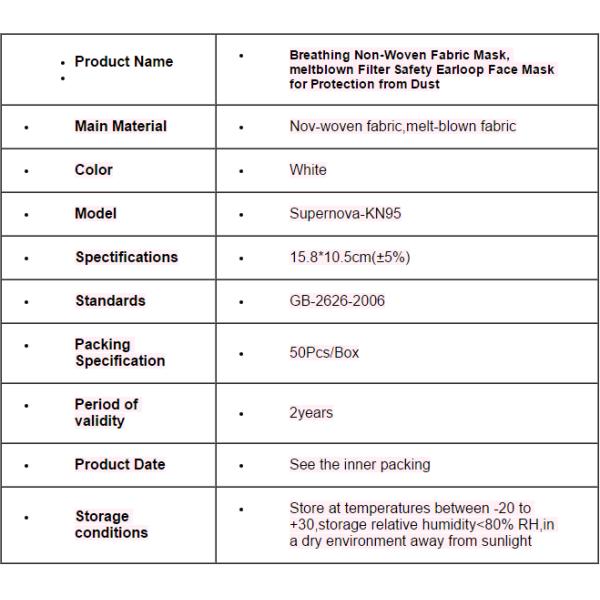 KN95 Non-Woven Fabric Mask, meltblown Filter Safety Earloop Face Mask