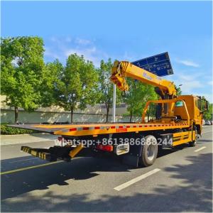 HTC Howo 10 Tons Flat Wrecker With 8 Tons 4 Section Arm Crane Tractor With Crane