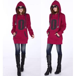 Quality Long Ladies / Women Hooded Sweatshirts , Two Pockets Cotton for sale