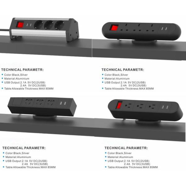 British Standard Aluminum Furniture Office Desktop Socket 110-250V 3500W IP20