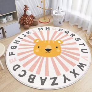 Animal Cartoon Wool Spinning Childrens Playroom Rug Round