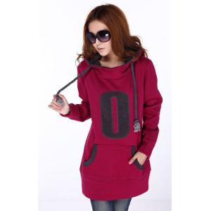 Long Ladies / Women Hooded Sweatshirts , Two Pockets Cotton