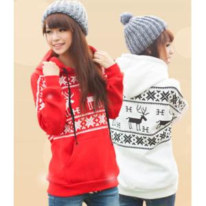 Quality Long Sleeve Women / Ladies Hooded Sweatshirts , Red / White for sale