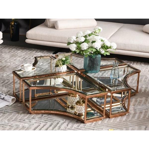 OEM Modern Glass Coffee Table Mirror Rose Gold Center Table For Lobby Home Villa