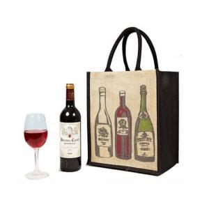 Quality Portable Custom Tote Bags for Bottle Wine , Black Jute Shopping Bags Printed for sale