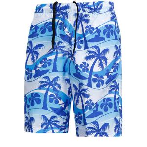 Beach Summer Elastic Waist Men'S Blue Coconut Tree Five Point Shorts Quick