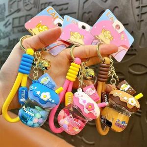 Creative Liquid Quicksand Keychain Strawberry Jar Spiral Rope Lanyard