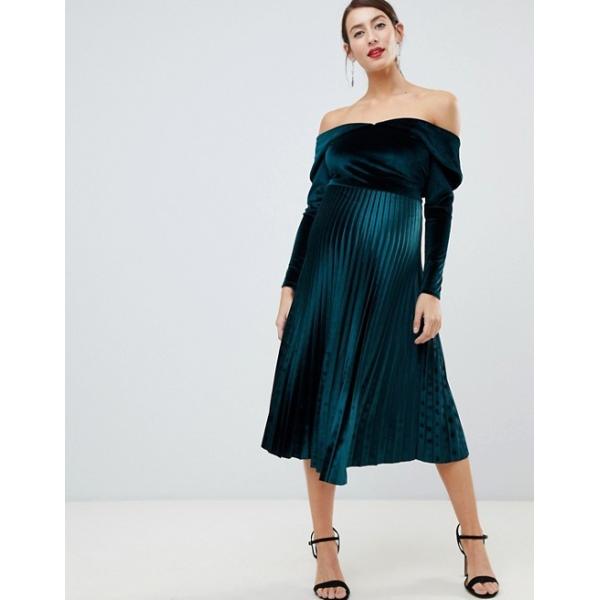 custom wholesale price maternity pleated velvet bardot midi dress