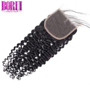 4*4 5*5 6*6 Brazilian Deep Curly Human Hair , Lace Closure With Baby Hair
