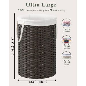 Large Laundry Hamper Laundry Basket Round Handwoven Wicker Laundry Baskets