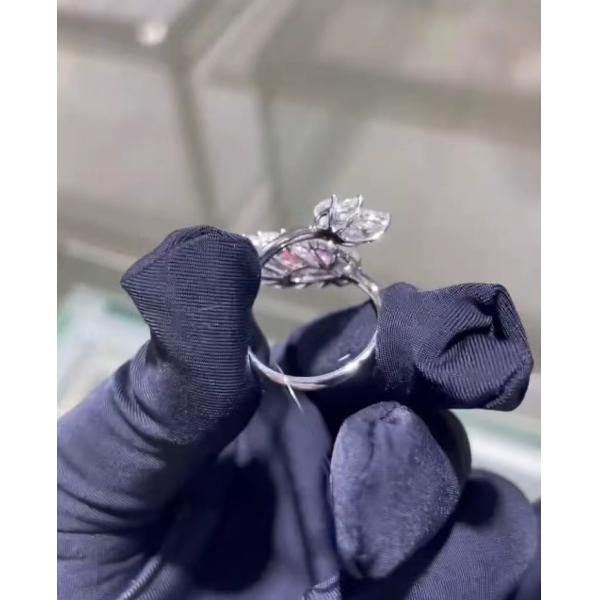 Marquise CVD Lab Grown Diamond Jewelry Pink Diamond Ring 18k White Gold Custom Jewelry