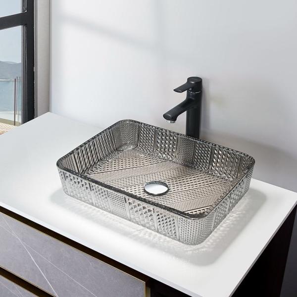 Buy Chromed Rectangular Vessel Sinks Tempered Glass Silver Crystal at wholesale prices