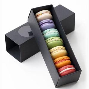 Black Luxury Cardboard Packaging Gift Macaron Slider Boxes With Window