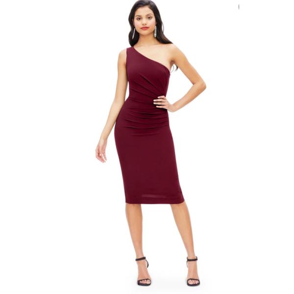 Sexy One-shoulder Short Black Evening Dress Sheath Ruffles Knee-length Custom-made Size Manufacturer Sleeveless