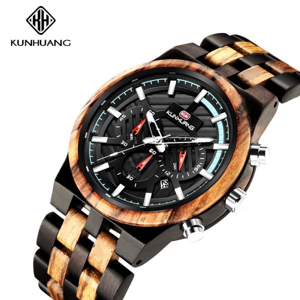 Black Sandel And Zebra Wooden Quartz Watch 6 Hands Calendar Wristwatch Man 1018