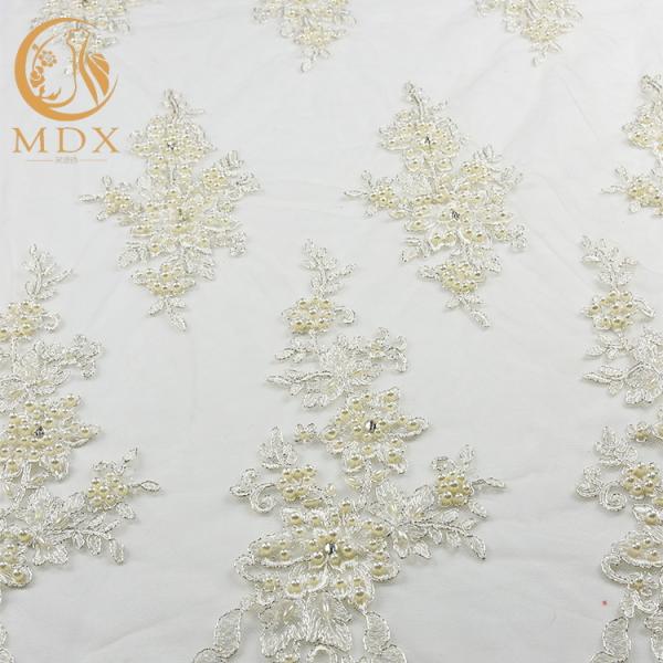 91.44cm Length Off White Lace Fabric / Embroidered Tulle Fabric By The Yard