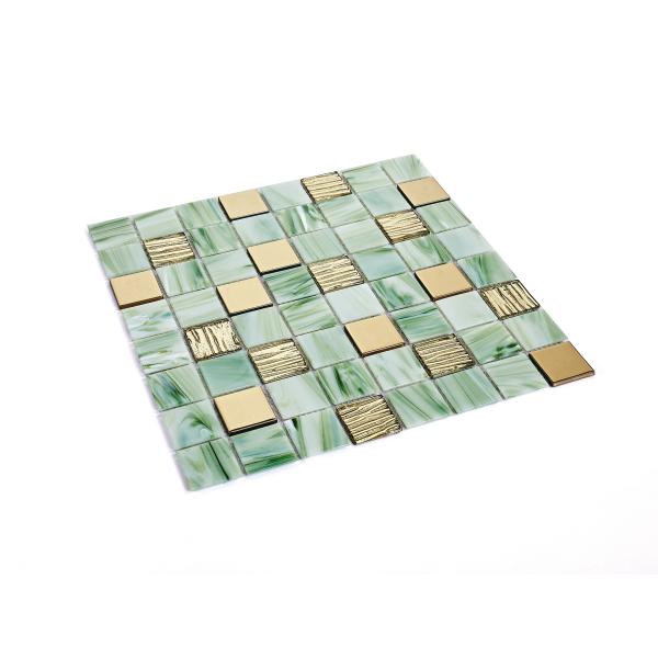 Green Acid-resistant and Non-slip 304x304mm Interior Wall Glass Mosaics For Renovation