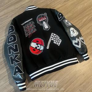 Custom Logo 100% Cashmere Streetwear Varsity Jacket With Leather Sleeves