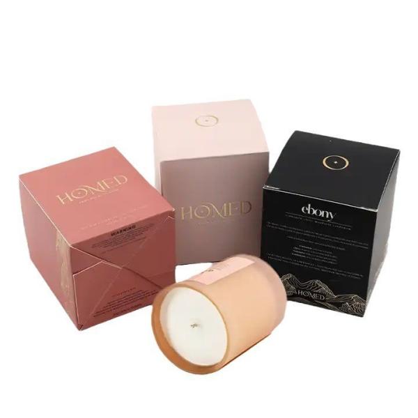 Buy Auto Lock Bottom Folding Candle Packaging  Box  With Gold Foil Stamping Embossing Logo at wholesale prices