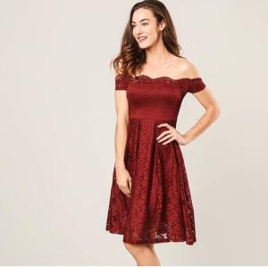 hot fahsion dress lady off-shoulder Lace Dressparty dress