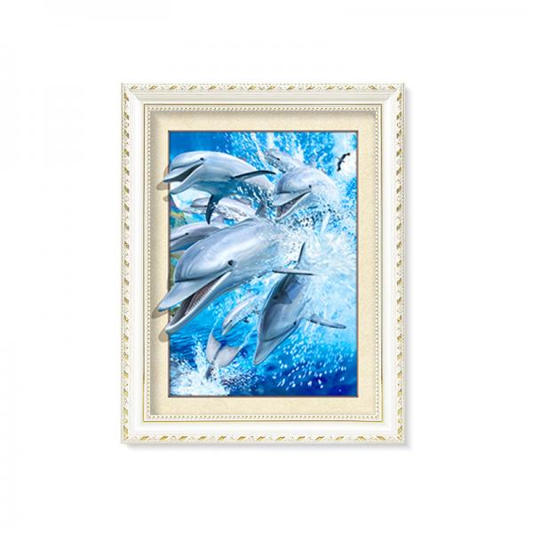 Home Decoration 3D Lenticular Printing Service 12x16 Inch Framed Dolphin Picture Wall Arts