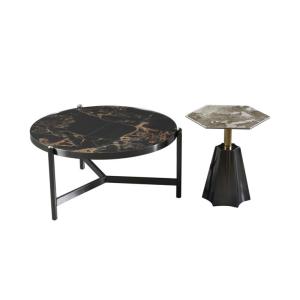 Grandeur Trident Marble Ceramic Coffee Table Black Titanium Base