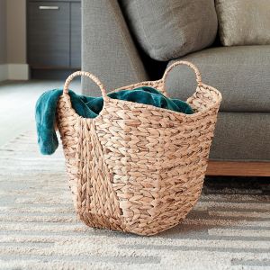 Tall Water Hyacinth Wicker Basket with Handles | Natural, Brown, Natural