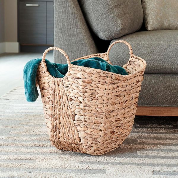 Tall Water Hyacinth Wicker Basket with Handles | Natural, Brown, Natural