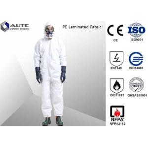 China S-XXL White PE Laminated Fabric With SMS Back Panel Chemical Protective Suit on sale