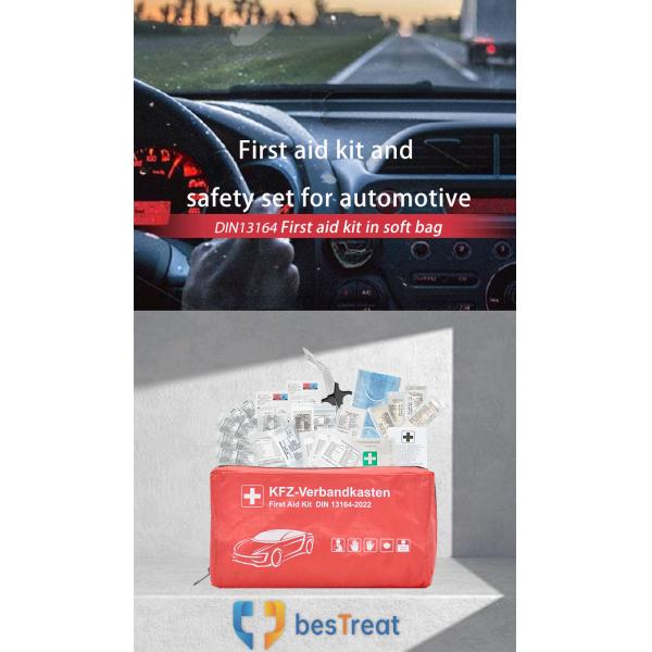 DIN13164-2022 Compliant Vehicle First Aid Kit with 3 Years Warranty and CE/ISO13485/MDR Certification