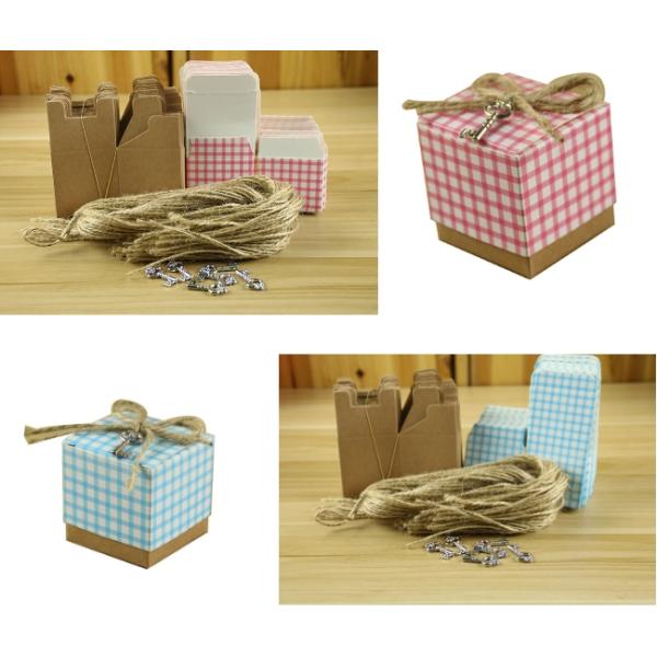 Vintage Lattice 260g Kraft Paper Gift Box Food Container Paper Box With lanyard