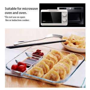 Clear Microwave Heating Partition Glass Bento Plate