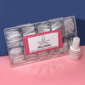500pcs/box Custom Logo Soft Gel Clear Full Cover Medium Almond Long Coffin Nail