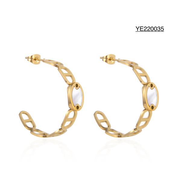 White Fritillary Stainless Steel Gold Earrings Hollow Gold Hoop Earrings For