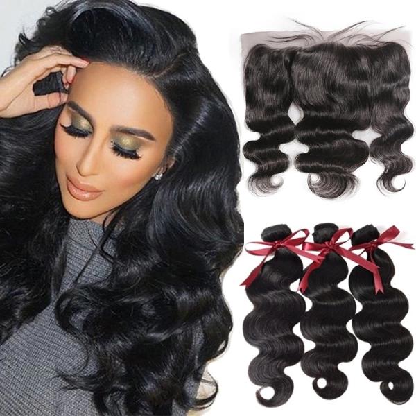Buy Natural Color Cambodian Virgin Hair Bundles With Lace Front / Cambodian Body Wave Hair at wholesale prices