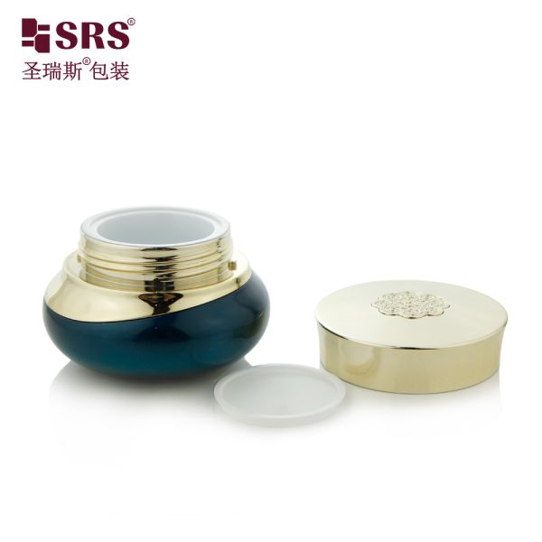 GLG028 50g Luxury Crown Design Painted Custom Color With Metalized Gold Shiny Wholesale Glass Jar For Cream