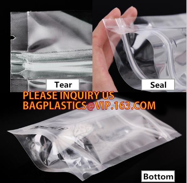 Resealable silver noni mylar zip lock bags with clear front and foil back,