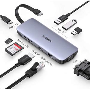 USB C Hub 9 in 1 USB Type C Multiport Adapter Dock with 4K HD-MI VGA Gigabit