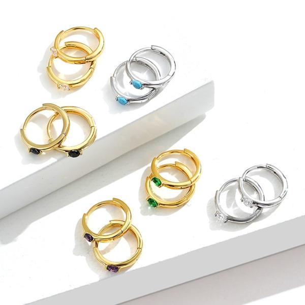 1.6g 1.5x0.3cm Stainless Steel Gold Hoop Earrings Party CZ Real Silver Earrings ODM