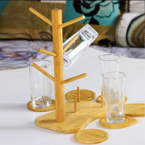 coffee cup glass cup bamboo hanger rack with mats