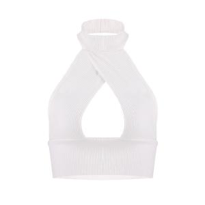 Open Back Sexy Twisted White Halter Neck Wrap Crop Top