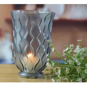 Quality 8&quot; Grey Embossed Fence Pattern Glass Candle Holders for sale