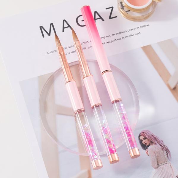 Private Label OEM Kolinsky Hair Different Sizes Pink Gradient Liquid Handle Acrylic Nail Brush for Nail Decoration