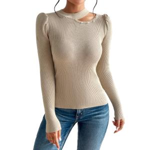 Autumn and winter new minimalist solid color design sense pearl pullover knitted