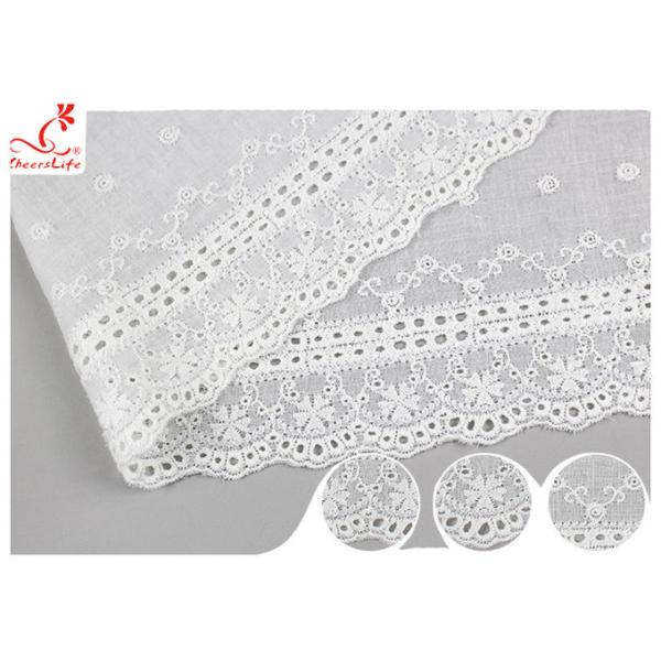 White Cotton Lace Fabric / Eyelet Lace Trim Ribbon With Floral Lace Scalloped Edge DTM Color Dyeing
