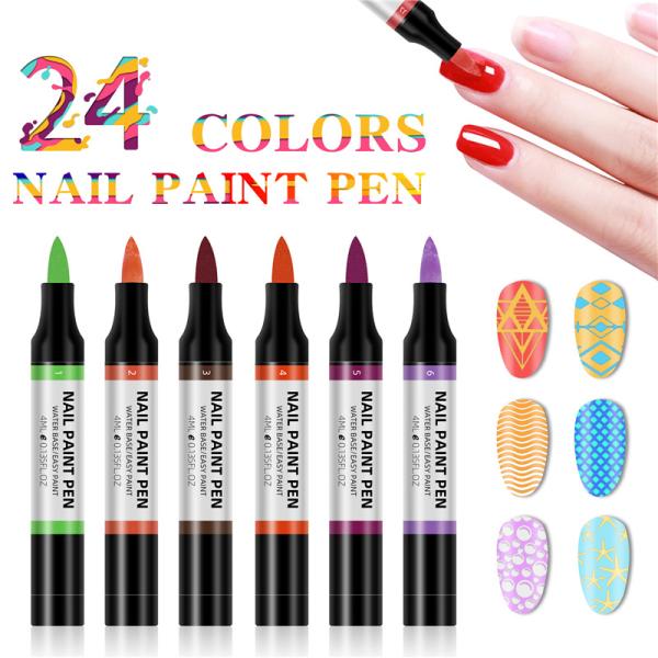 new 24 color 3D Drawing Nail Painting Pen Manicure Diy Waterproof Nail Art Polish Paint Graffiti Pen