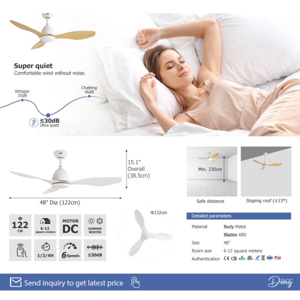 48'' Modern quiet Ceiling Fan Optional LED Light For Bedrooms, Living Rooms, Apartments