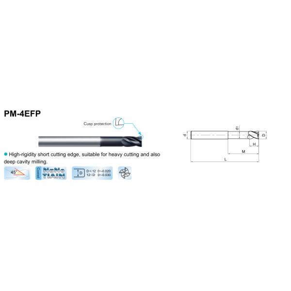 PM - 4EFP 4- Flute Solid Carbide End Mills With Long Neck And Short Cutting